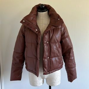 Pleather cognac puffer jacket